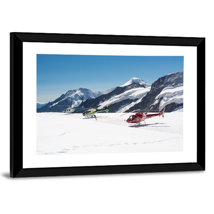 Sightseeing Helicopters on Aletsch Glacier Wall Art as a framed print