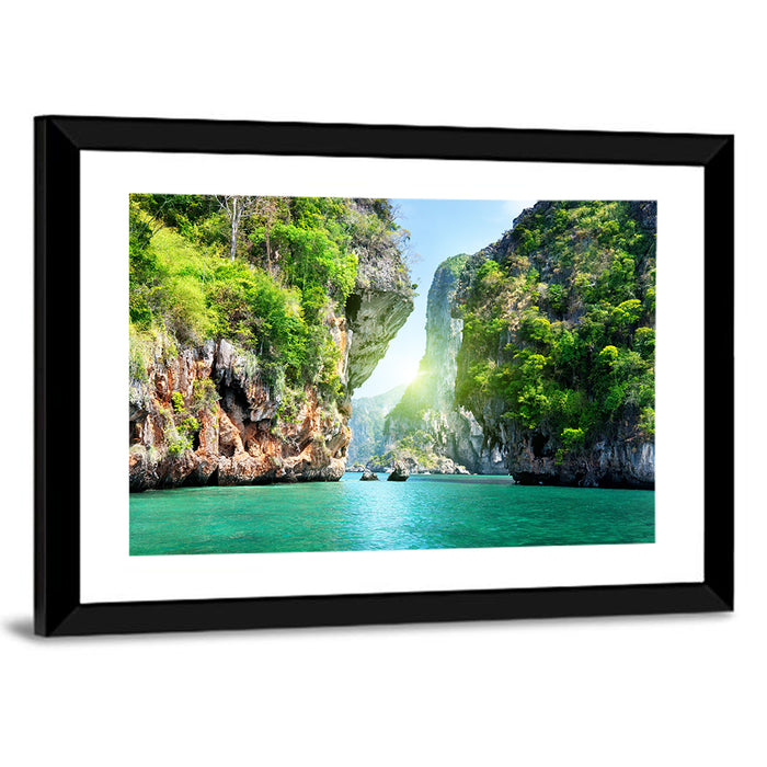Krabi Cliffs and Teal Sea Wall Art as a framed print