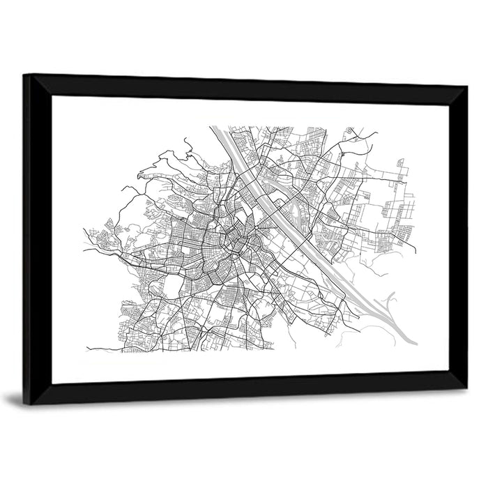 Vienna City Map Wall Art as a framed print