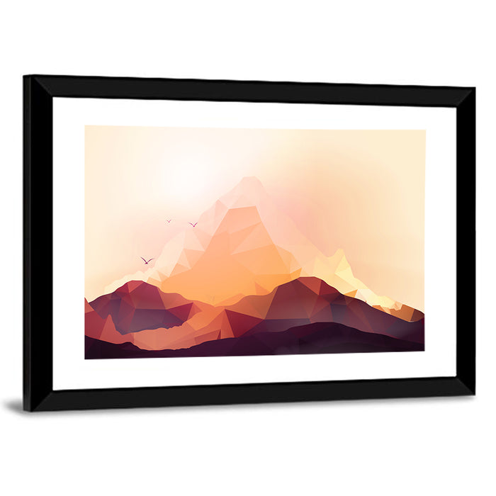 Geometric Mountain Sunset Illustration Wall Art as a framed print
