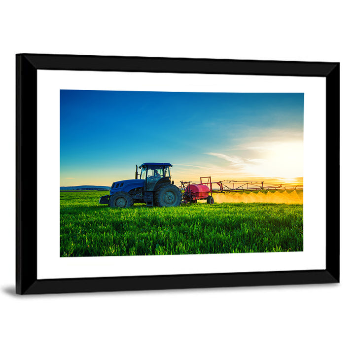 Tractor Spraying Crops at Golden Hour Wall Art