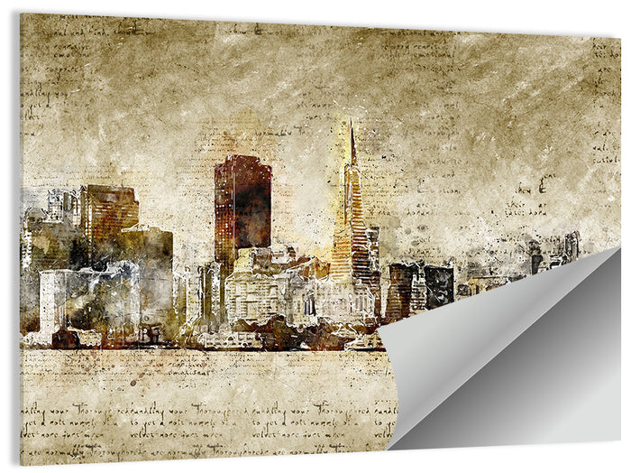 San Francisco Parchment Skyline Wall Art as a poster print
