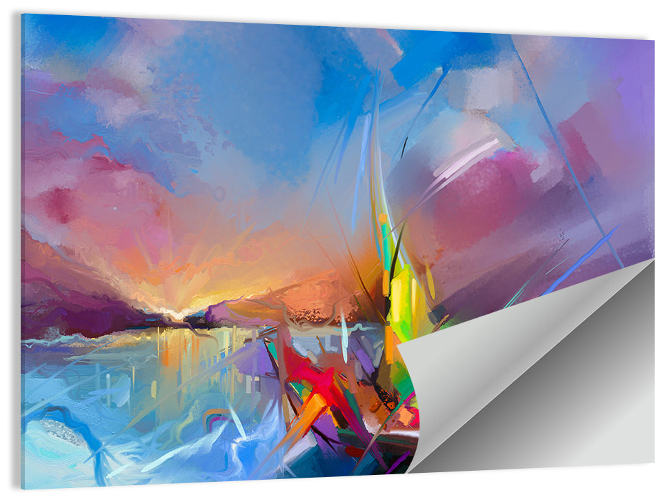 Radiant Sunset Sailboat Painting Wall Art
