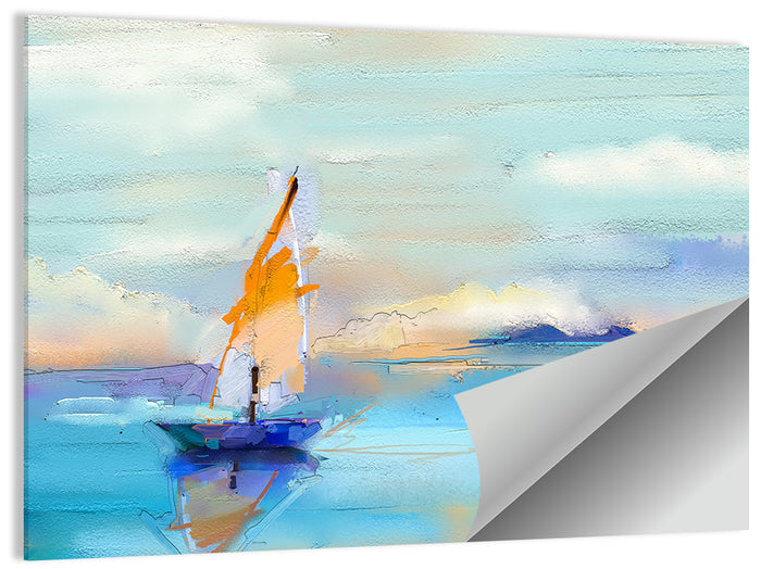 Vibrant Orange Sailboat Seascape Wall Art as a poster print