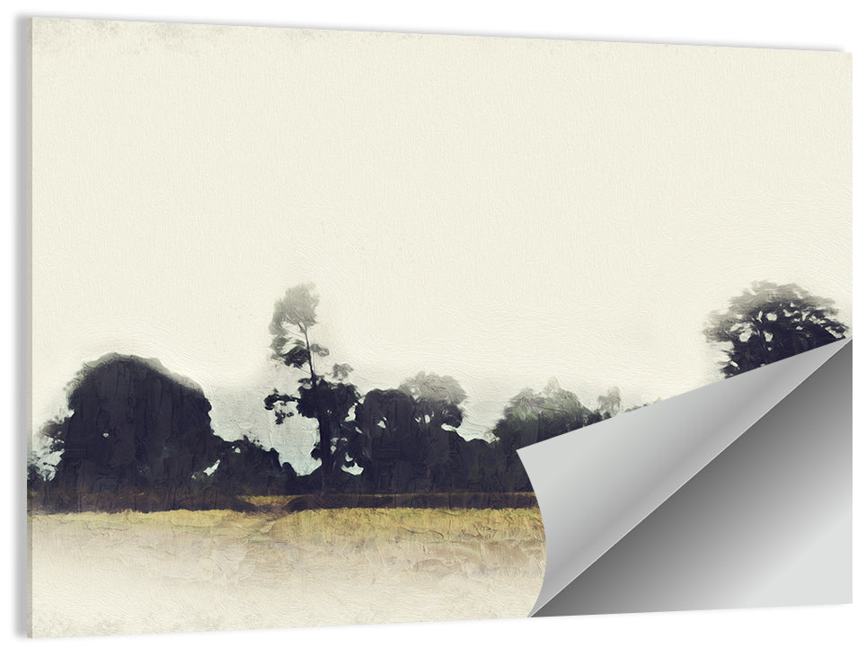 Faded Field with Silhouetted Trees Wall Art