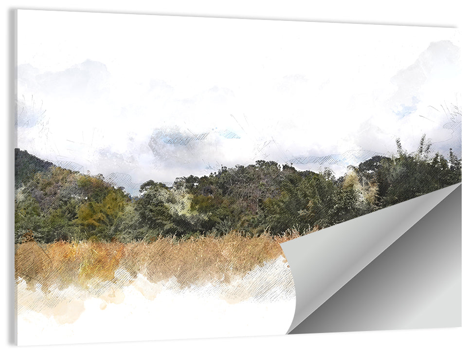 Golden Field Watercolor Illustration Wall Art