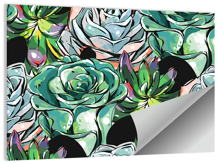 Turquoise Succulent Collage Wall Art as a poster print