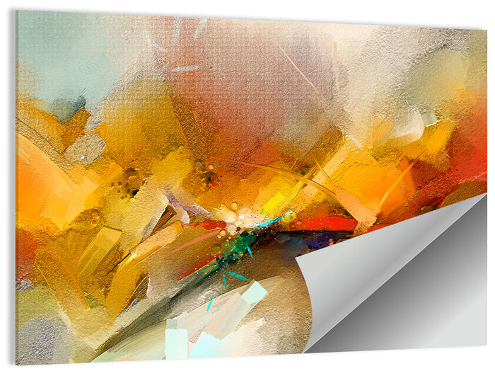 Gold and Teal Brushstroke Abstract Wall Art as a poster print