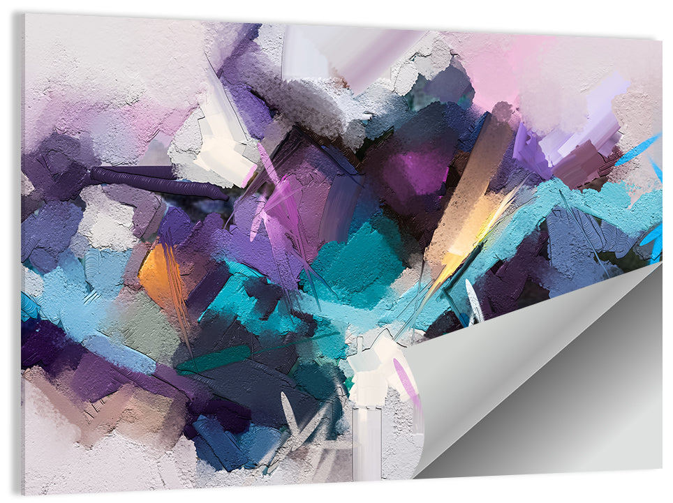Impasto Texture Abstract in Purple and Teal Wall Art
