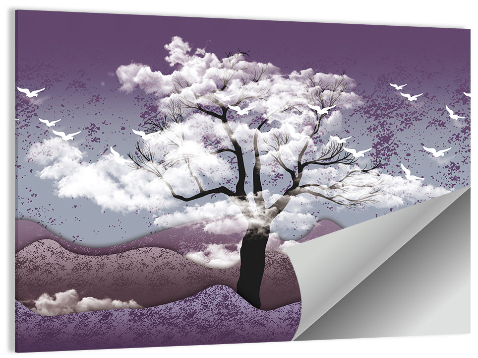Ethereal Purple Tree Landscape Wall Art