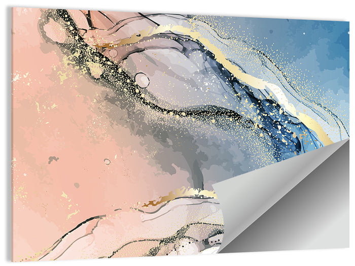 Oriental Gold Ink Illustration Wall Art as a poster print