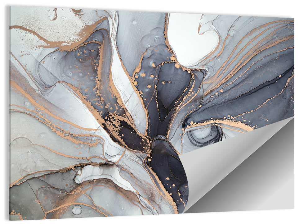 Marbled Ink with Gold Veining Wall Art