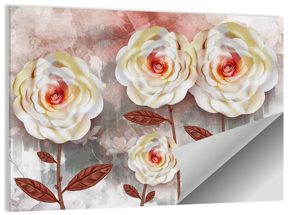 Layered Peach Rose Illustration Wall Art