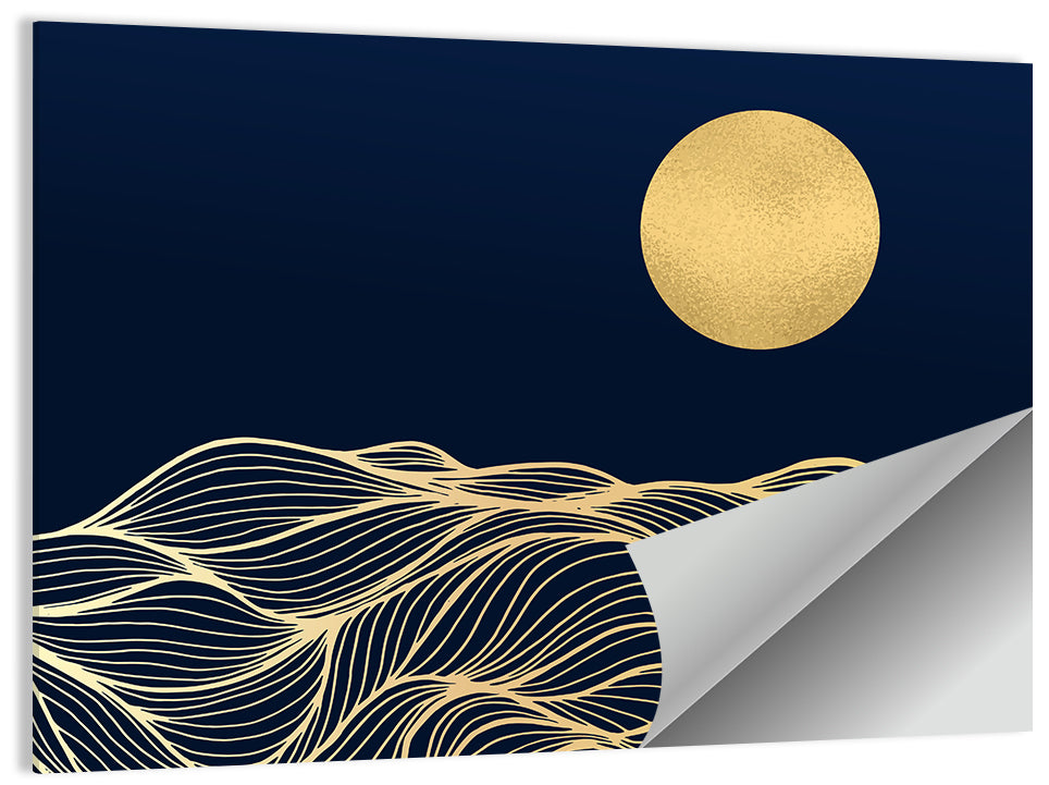 Geometric Moon Over Waves Wall Art