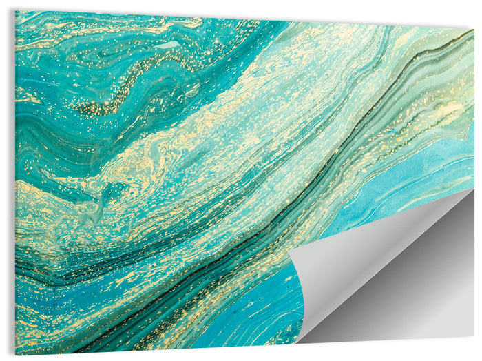 Teal Marble Swirl with Gold Veining Wall Art as a poster print