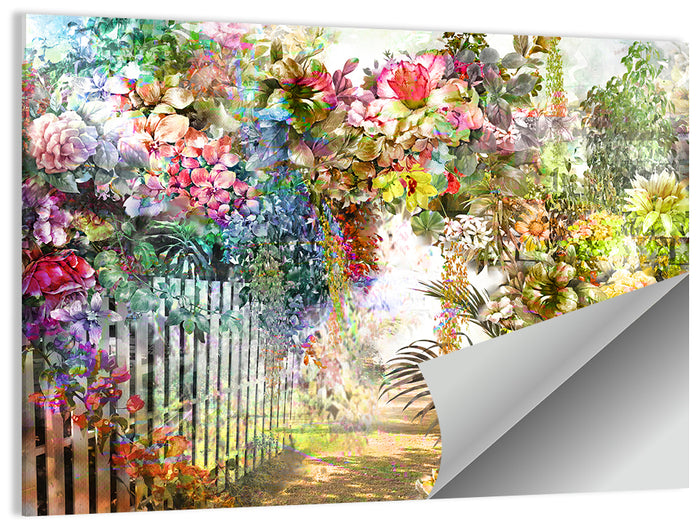 Spring Garden with White Picket Fence Wall Art as a poster print