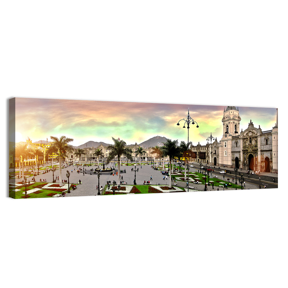 Plaza Mayor, Lima Sunset Wall Art, canvas print, panoramic