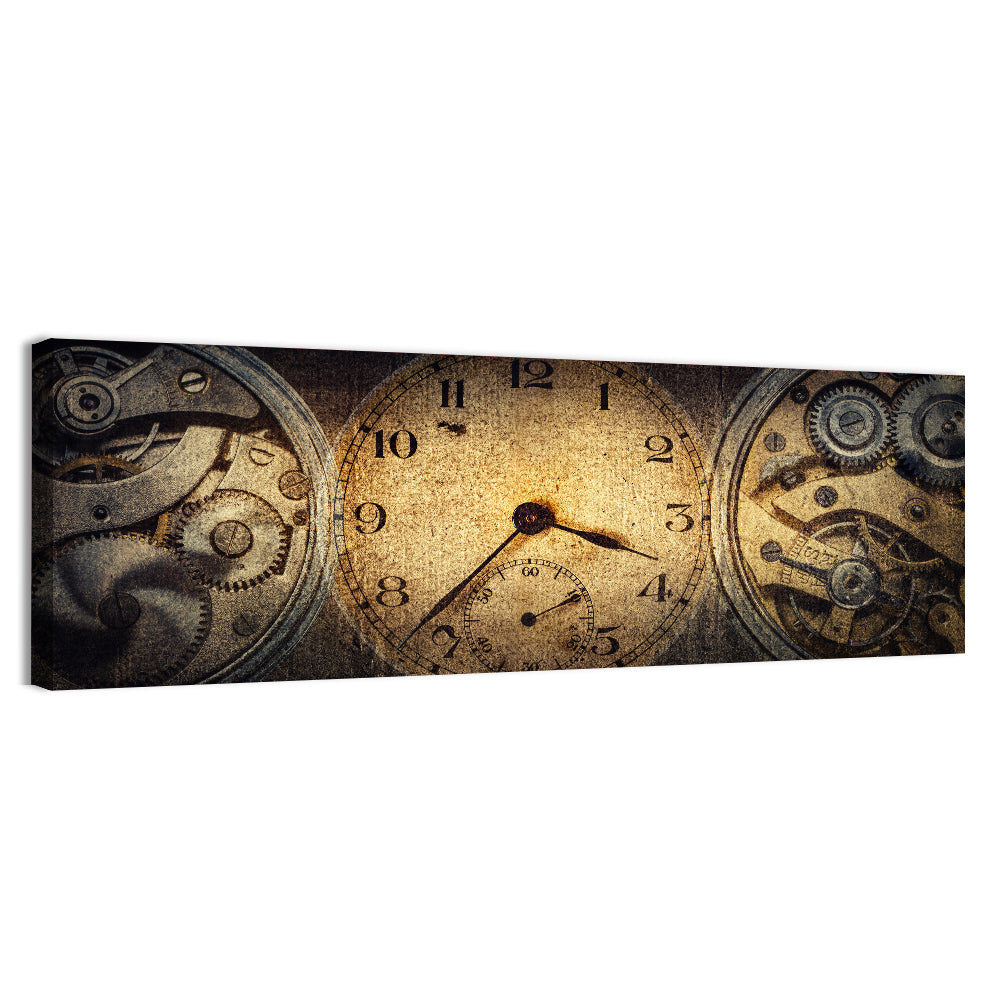 Antique Pocket Watch Mechanism Wall Art, canvas print, panoramic