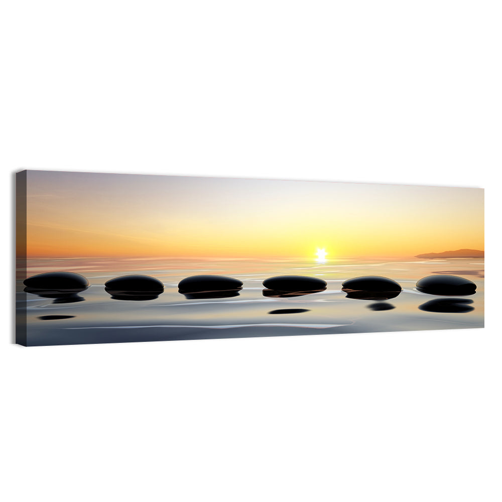 Zen Stones at Sunset Wall Art, canvas print, panoramic