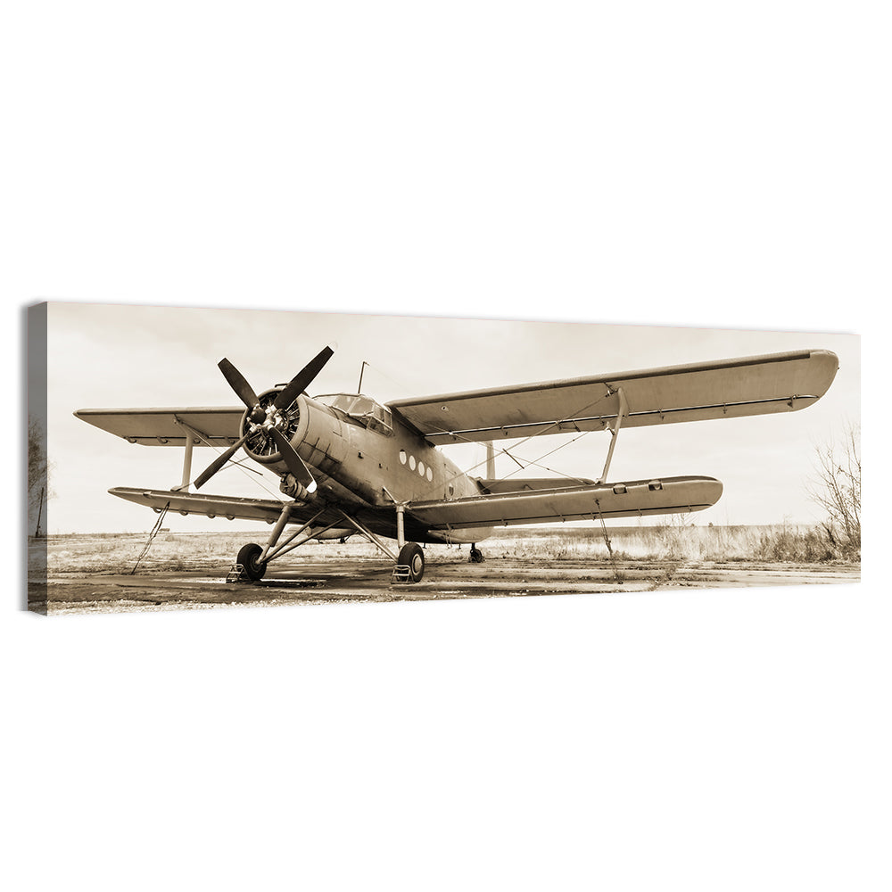 Vintage Biplane Closeup Wall Art, canvas print, panoramic