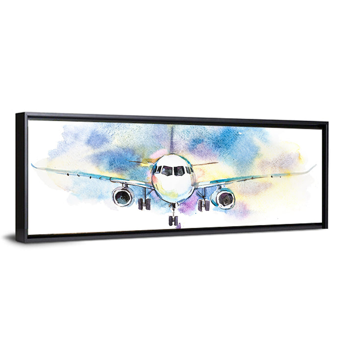 Symmetrical Airplane Watercolor Sketch Wall Art as a framed canvas