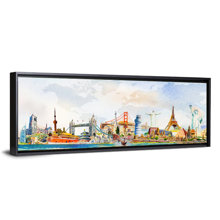Watercolor World Landmarks Montage Wall Art