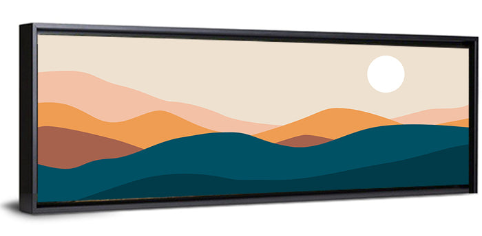 Mid Century Mountain Sunset Wall Art as a framed canvas