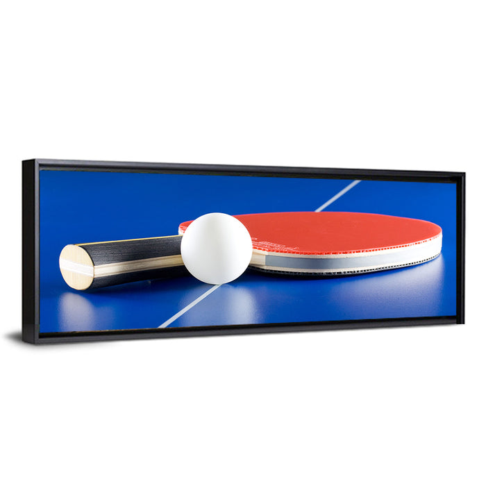 Table Tennis Paddle Close-up Wall Art as a framed canvas