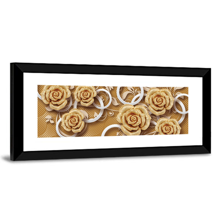 3d Golden Rose Floral Pattern Wall Art as a framed print