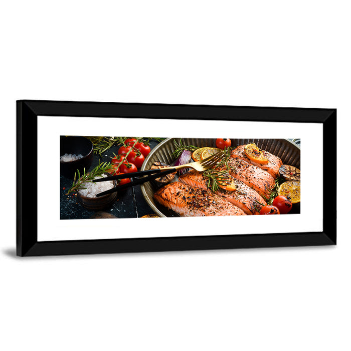 Grilled Salmon with Lemon and Rosemary Wall Art as a framed print