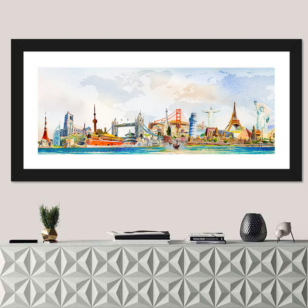 Watercolor World Landmarks Montage Wall Art