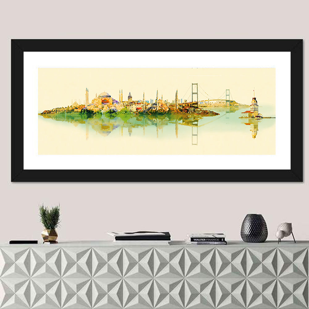 Istanbul Bosphorus Watercolor Skyline Wall Art