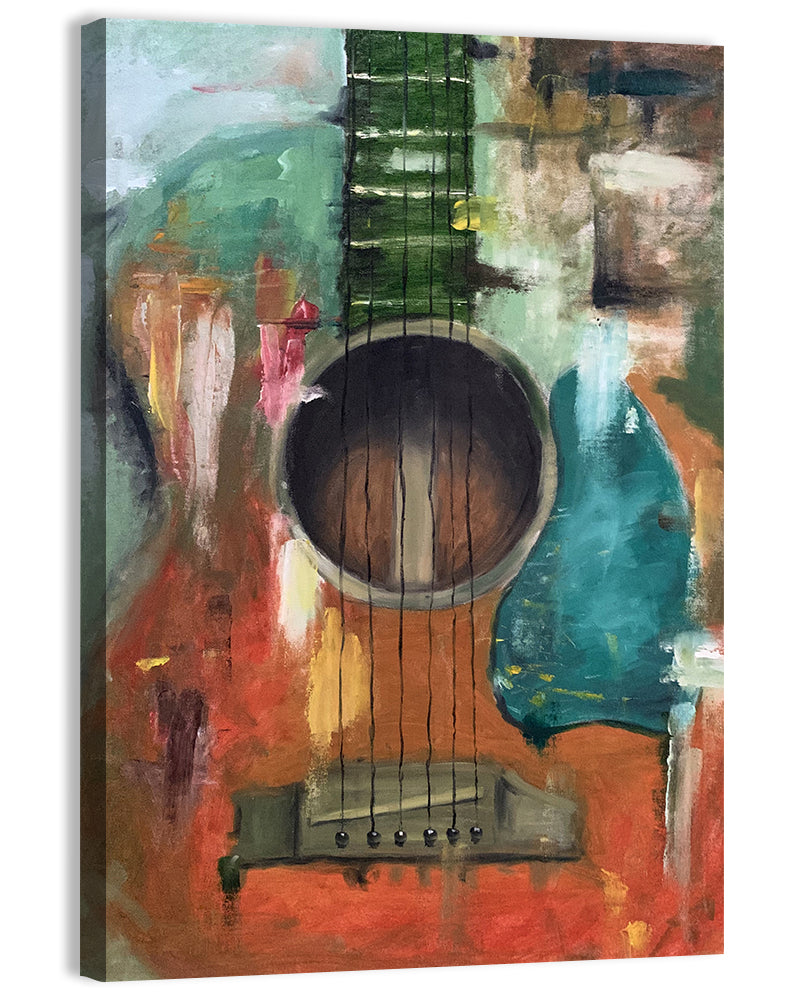 Moody Acoustic Guitar Oil Painting Wall Art, canvas print, portrait