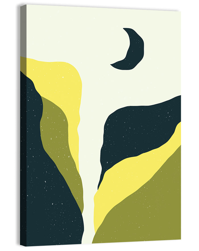 Crescent Moon Cliff and Mountain Wall Art as a canvas print