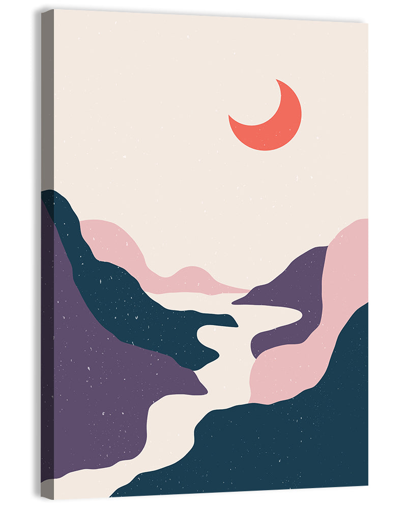 Minimal Moonlit Stream Wall Art, canvas print, portrait