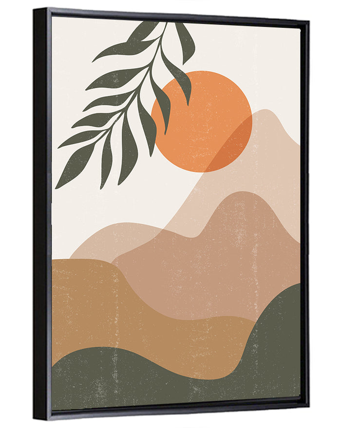 Boho Mountain Sunset Wall Art as a framed canvas