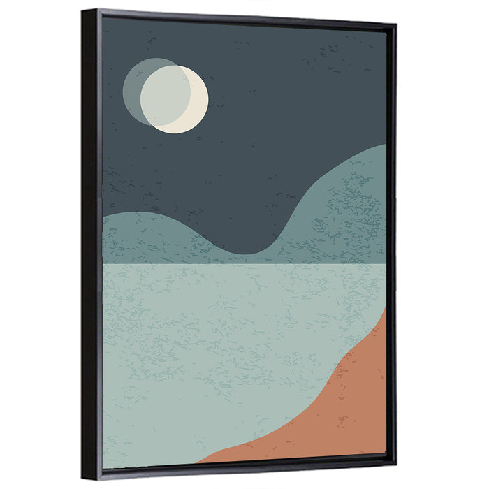 Moonlit Mountain Lake Minimalist Wall Art as a framed canvas