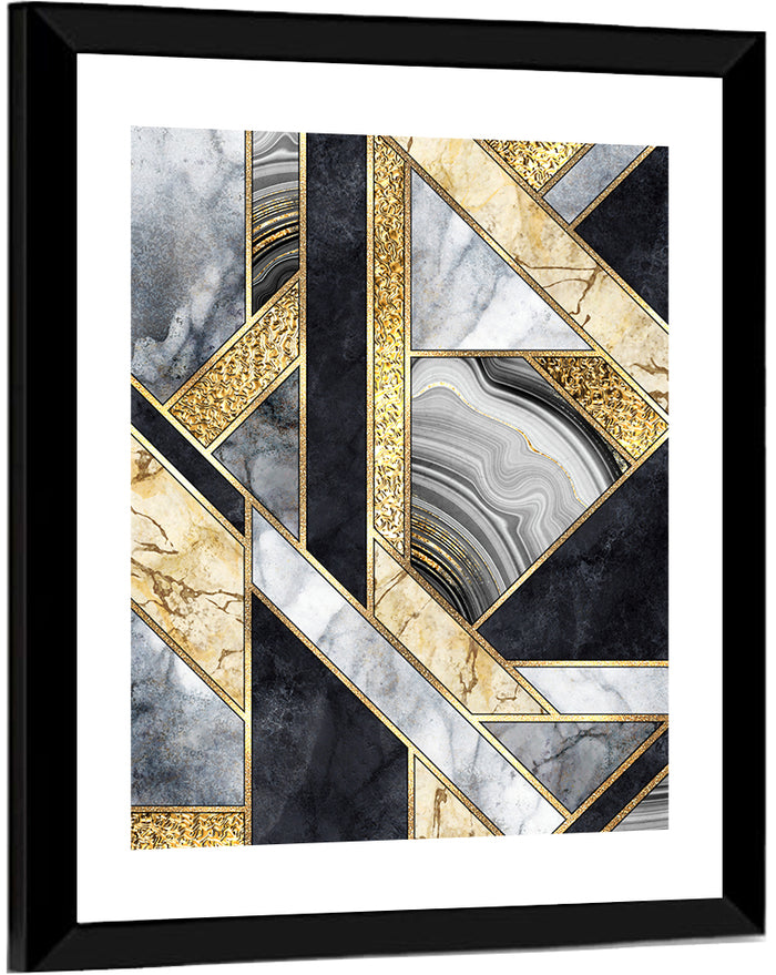 Gold Veined Marble Mosaic Wall Art as a framed print