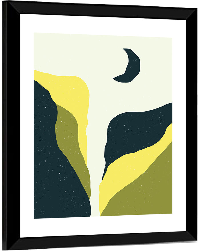 Crescent Moon Cliff and Mountain Wall Art as a framed print