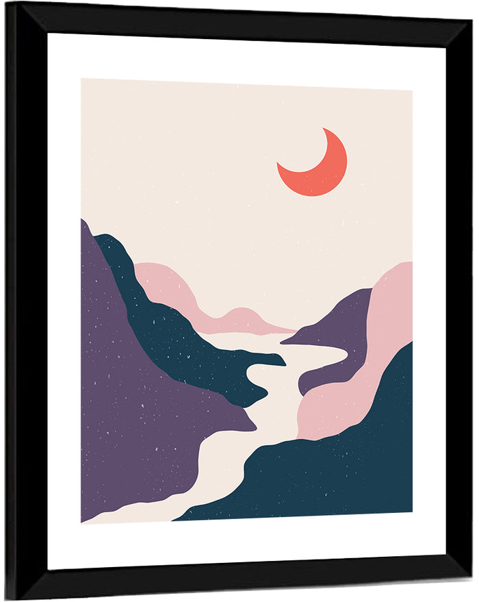 Minimal Moonlit Stream Wall Art as a framed print