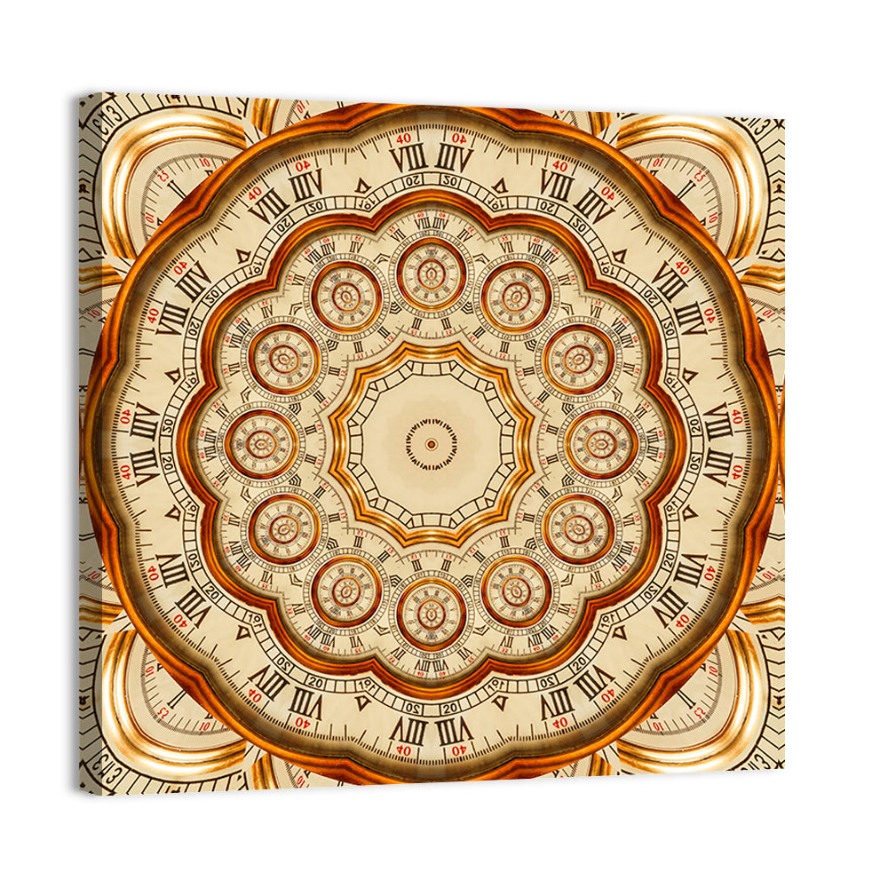Antique Golden Clock Mandala Wall Art, canvas print, square
