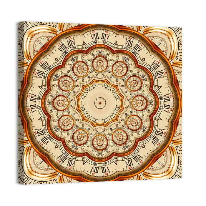 Antique Golden Clock Mandala Wall Art as a canvas print