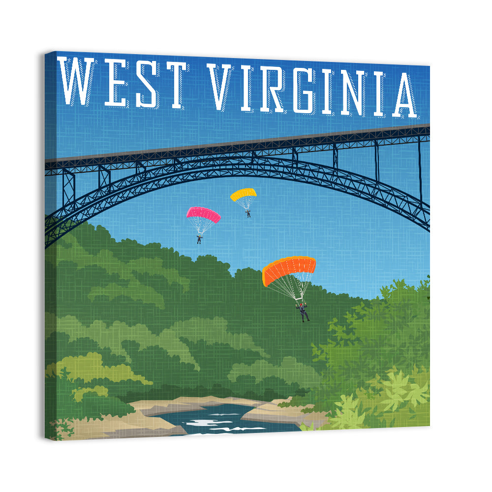 New River Gorge Skydiving Wall Art, canvas print, square