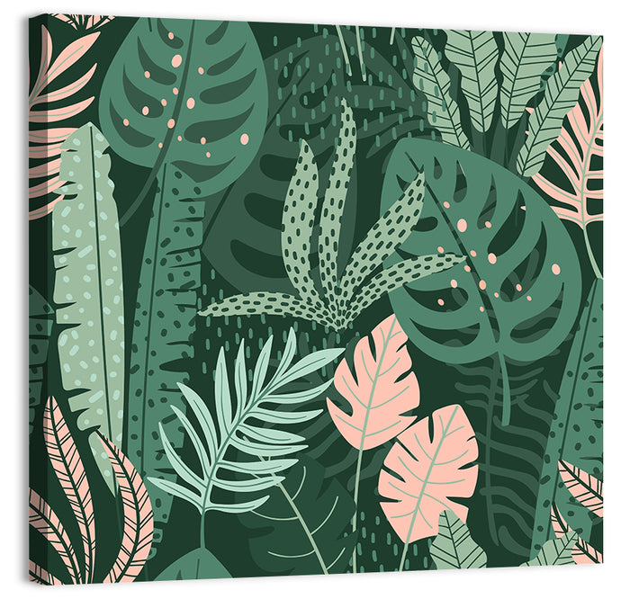 Polka Dot Tropical Leaf Pattern Wall Art as a canvas print
