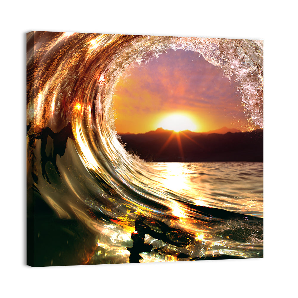 Ocean Wave Sunset Wall Art, canvas print, square