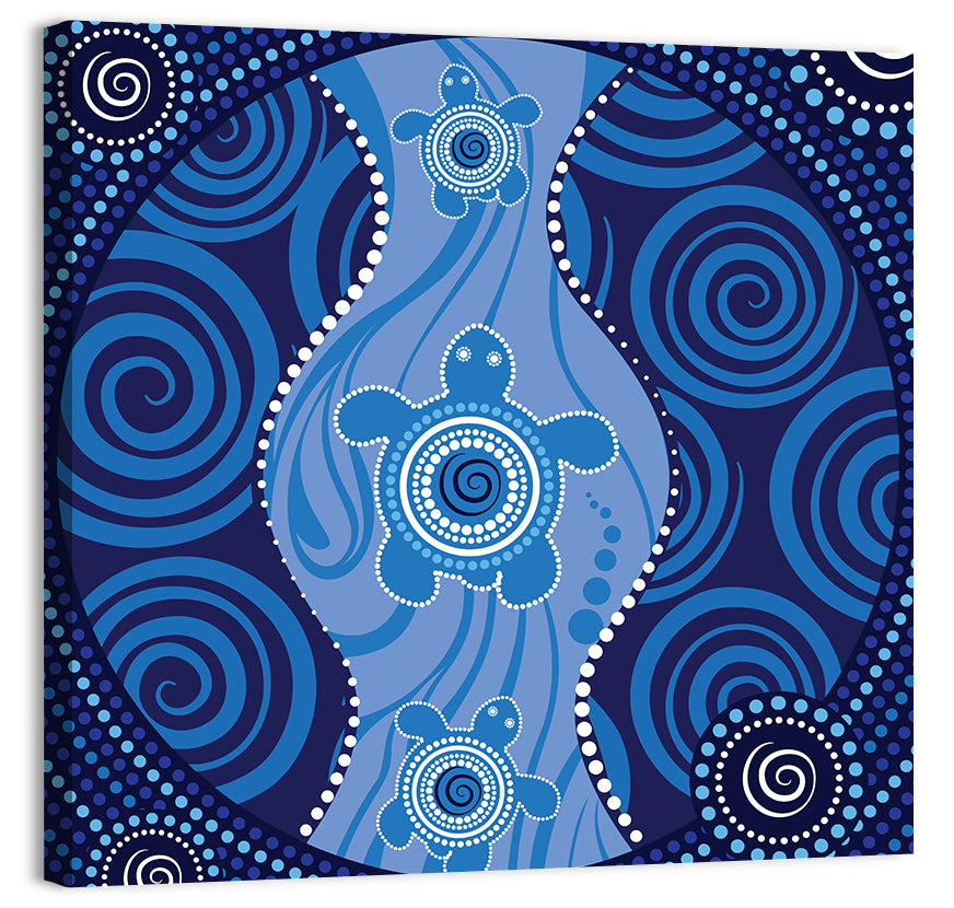 Three Sea Turtles Dot Illustration Wall Art, canvas print, square