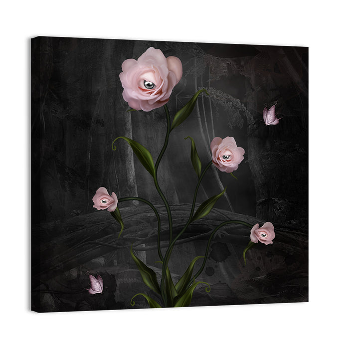 Surreal Pink Roses with Eyes Wall Art as a canvas print