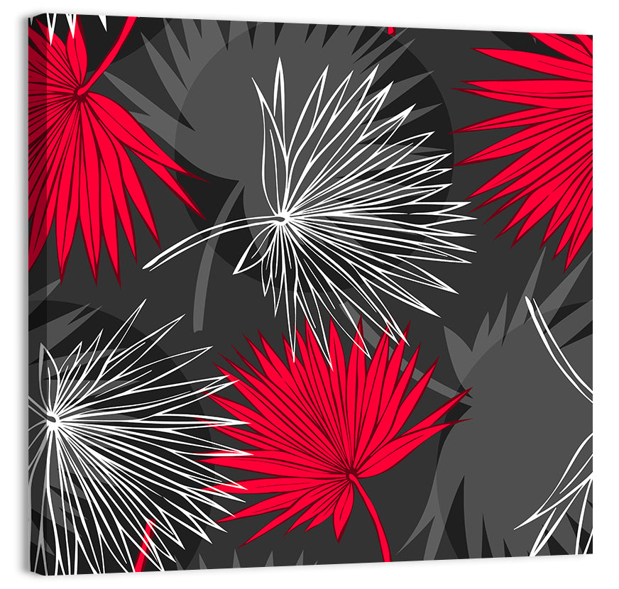 Red Palm Leaf Pattern Wall Art, canvas print, square