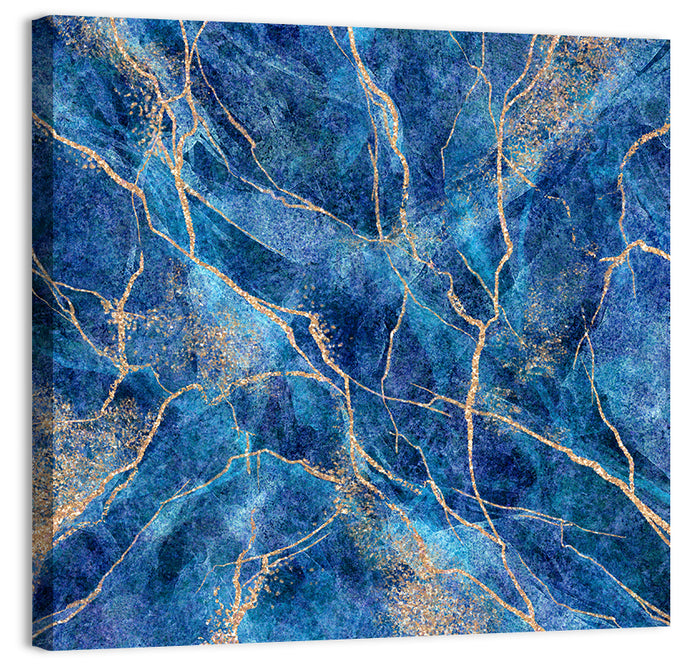 Blue Marble with Gold Veins Wall Art as a canvas print