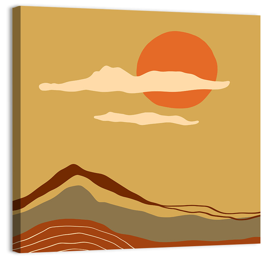 Terracotta Sunset Landscape Wall Art, canvas print, square
